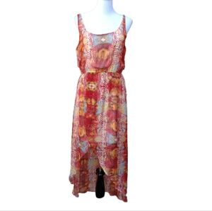 Olsenboye Hi-Lo Maxi Dress Red Snakeskin Print Wrap Sleeveless Scoop Neck